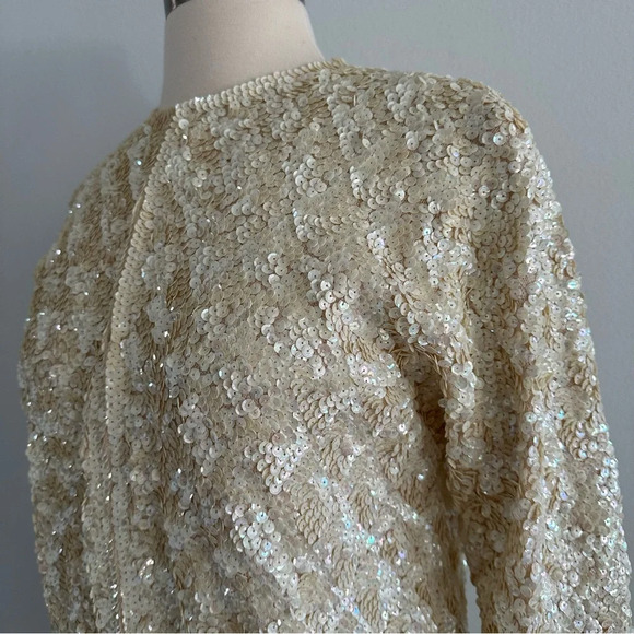 Vintage 1960s Glam Rare One Of Kind Fully Sequin Wool Blazer Jacket Top Ivory - Picture 4 of 11